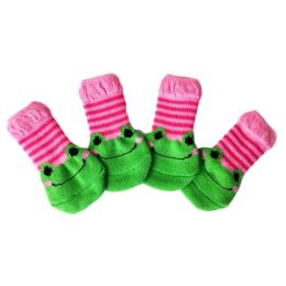 4 Pcs Cats Dogs Knitted Socks Cute Pink Green Frog Foot Covers Scratch Dirt Resistant Paw Protect Puppy Teddy Corgi Pet Shoes