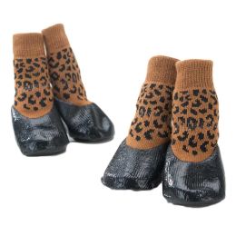 4 Pcs Leopard Print Dog Knitted Socks Pet Socks Dog Waterproof Coated Socks Paw Protective Socks, 4#