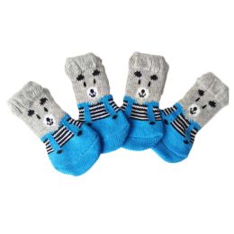 4 Pcs Cats Dogs Knitted Socks Cute Blue Bear Foot Covers Scratch Dirt Resistant Paw Protect Puppy Teddy Corgi Pet Shoes