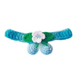 Blue Pet Cat Collar Handmade Knitting Necklace Teddy Bichon Cherry Crochet Scarf Bib