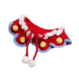 Red Christmas Pet Collar Lace Cat Teddy Bichon Scarf Knitted Handmade Necklace New Year Photography Crochet Scarf Bib