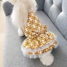 dog clothes small dog princess tutu skirt print (Color: Yellow Only Pet Maple Leaf Skirt Yellow, size: Xl)