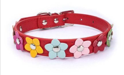 flower pet dog collar (Color: Red, size: S)