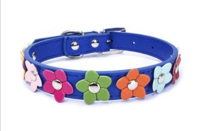 flower pet dog collar (Color: Deep Blue, size: Xs)