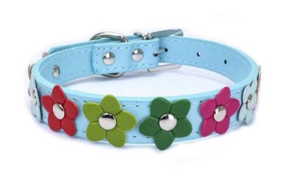 flower pet dog collar (Color: Light Blue, size: M)