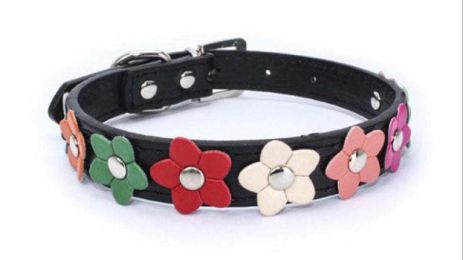 flower pet dog collar (Color: Black, size: M)
