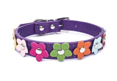 flower pet dog collar (Color: Purple, size: Xs)