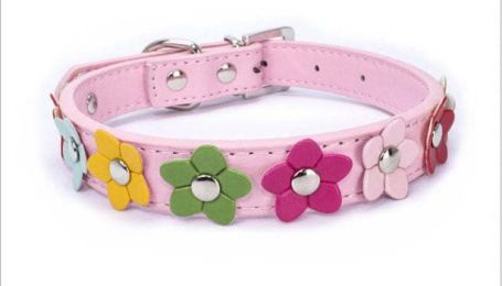 flower pet dog collar (Color: Pink, size: L)