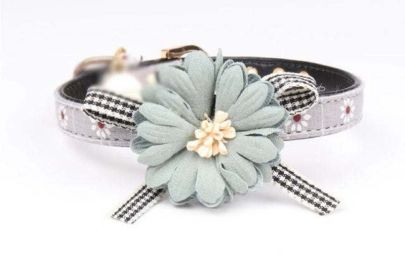 Floral Leather Dog Collar (Color: Gray, size: L 1.5X47Cm)
