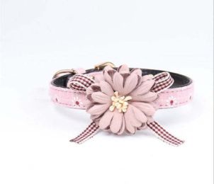 Floral Leather Dog Collar (Color: Pink, size: M 1.3X42Cm)