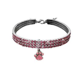 Cat Crystal Necklace Collar (Color: Pink Claw, size: S)