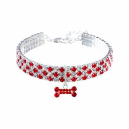 Cat Crystal Necklace Collar (Color: Red White, size: S)