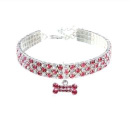 Cat Crystal Necklace Collar (Color: Pink White, size: S)