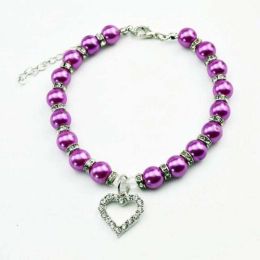 Pet Pearl Heart Pendant Collar (Color: Purple, size: S)