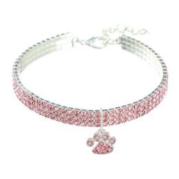 Cat Crystal Necklace Collar (Color: Light Pink Claw, size: S)