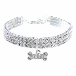 Cat Crystal Necklace Collar (Color: White Bone, size: M)