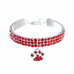 Cat Crystal Necklace Collar (Color: Red Claw, size: L)