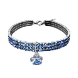 Cat Crystal Necklace Collar (Color: Blue Claw, size: M)