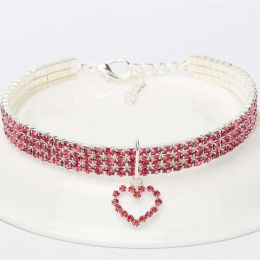 Cat Crystal Necklace Collar (Color: Pink, size: L)