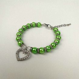 Pet Pearl Heart Pendant Collar (Color: Green, size: S)