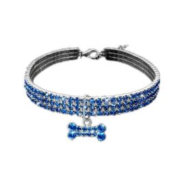 Cat Crystal Necklace Collar (Color: Blue Bone, size: S)