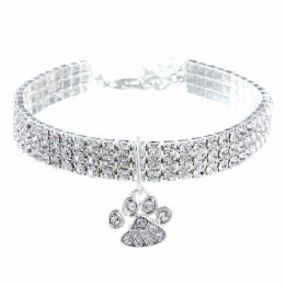 Cat Crystal Necklace Collar (Color: White Claw, size: S)