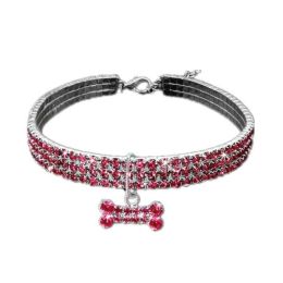 Cat Crystal Necklace Collar (Color: Pink Bone, size: M)