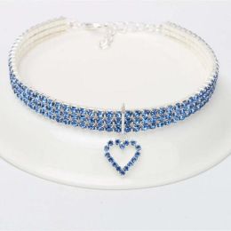 Cat Crystal Necklace Collar (Color: Blue, size: L)