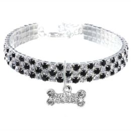 Cat Crystal Necklace Collar (Color: Black White, size: M)