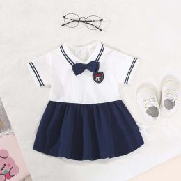 new preppy navy collar dress (Color: Blue, size: 73Cm)