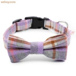 Pet Bow Tie Collar Plaid Soft Adjustable (Color: Purple, size: M)