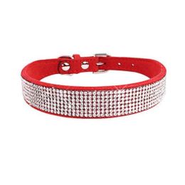 Crystal Dog Collar Solid Color Leather (Color: Red, size: Xs)