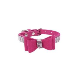 Leather Bow Dog Collar (Color: Color2, size: Xxs)