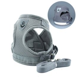 reflective cat harness and leash set (Color: Gray, size: S)