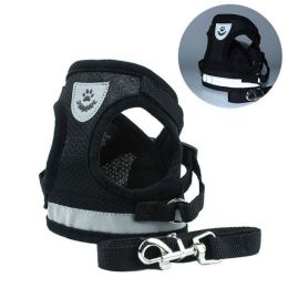 reflective cat harness and leash set (Color: Black, size: Xs)