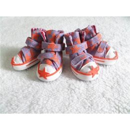 Wholesale 4 pc star breathable outdoor canvas dog shoes (Color: Orange, size: 3)