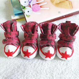 Wholesale 4 pc star breathable outdoor canvas dog shoes (Color: Red, size: 2)