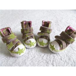 Wholesale 4 pc star breathable outdoor canvas dog shoes (Color: Green, size: 4)