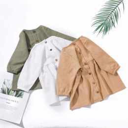 Solid Color Cotton Linen Long Sleeve Dress (Color: Color, size: 100Cm)