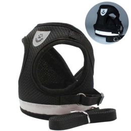 Leash Set Reflective Cat Strap (Color: Black, size: S)