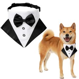 wedding suit dog collar pet saliva towel dog wedding triangle scarf (Color: Blue And Black Triangle Scarf Collar Set, size: L)