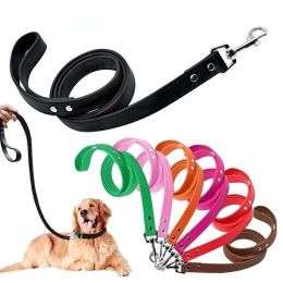 PU Leather Cat Dog Leash Soft Walking Dog Collar Leash Running Training Dog Harness Lead Leash Puppy Pet Small Dog Leash Belt (Color: Rose, size: 2.0X120Cm)