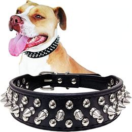 Adjustable Microfiber Leather Spiked Studded Dog Collar with a Squeak Ball Gift for Small Medium Large Pets Like Cats/Pit Bull/Bulldog/Pugs/Husky (Color: Red, size: Xs(8.3"-10.6" / 21Cm-27Cm))