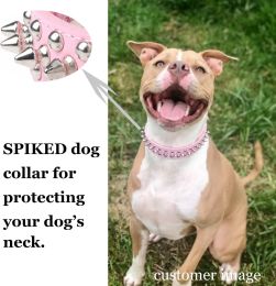 Adjustable Microfiber Leather Spiked Studded Dog Collar with a Squeak Ball Gift for Small Medium Large Pets Like Cats/Pit Bull/Bulldog/Pugs/Husky (Color: Black, size: Xxl(19.7"-22.4" / 50Cm-57Cm))