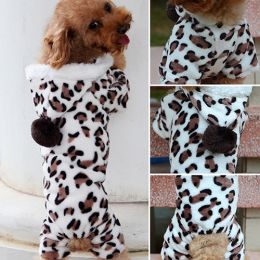 Leopard Warm Winter Pet Dog Puppy Clothes Hoodie Jumpsuit Pajamas Outwear (Color: Leopard, size: L)