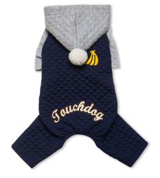 Touchdog Fashion Designer Full Body Quilted Pet Dog Hooded Sweater (Color: Navy/Grey, size: small)