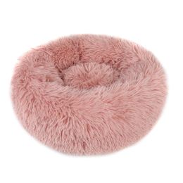 Small Large Pet Dog Puppy Cat Calming Bed Cozy Warm Plush Sleeping Mat Kennel, Round (Color: Pink, size: 27In)