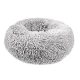 Small Large Pet Dog Puppy Cat Calming Bed Cozy Warm Plush Sleeping Mat Kennel, Round (Color: Light Gray, size: 40In)