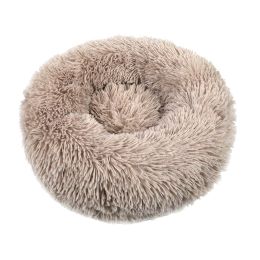 Small Large Pet Dog Puppy Cat Calming Bed Cozy Warm Plush Sleeping Mat Kennel, Round (Color: Light Coffee, size: 20In)